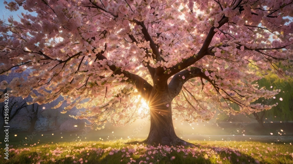 Fototapeta premium Bright and Unique Spring Landscape. Colorful Nature Background with Flowers and Greenery for Design, Creativity, and Inspiration