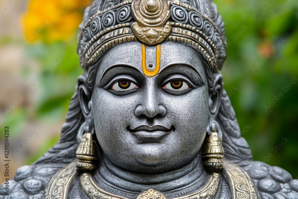Traditional depiction of Lord Venkateswara in a temple setting, representing devotion, blessings, and prosperity in Hindu culture Traditional depiction of Lord Venkateswara in a temple setting, representing devotion, blessings, and prosperity in Hindu culture