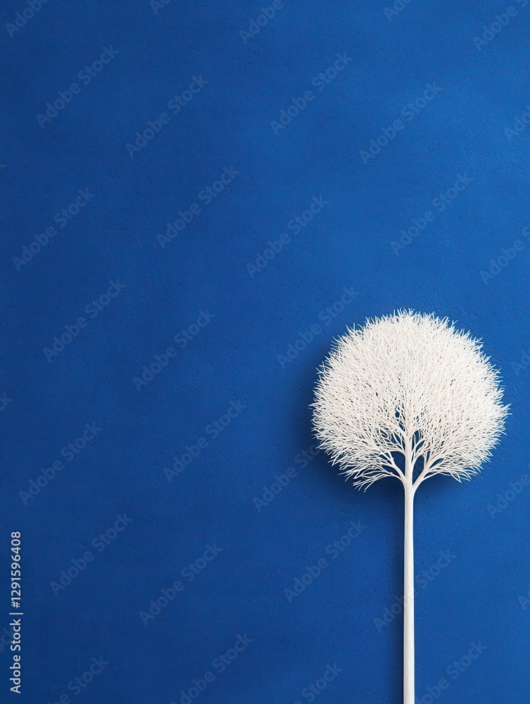 Fototapeta premium A minimalist white tree on a vibrant blue background, symbolizing simplicity and elegance.