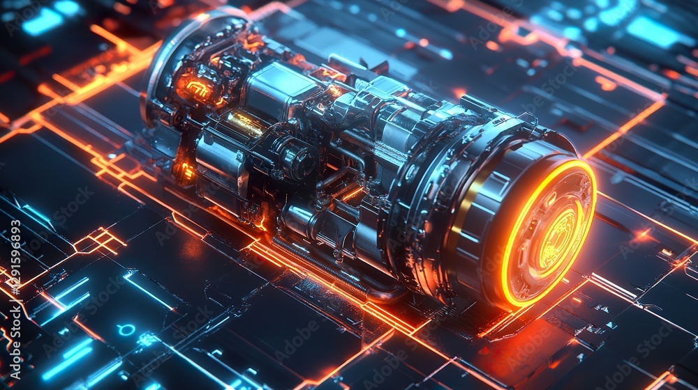 Futuristic engine on circuit board Futuristic engine on circuit board