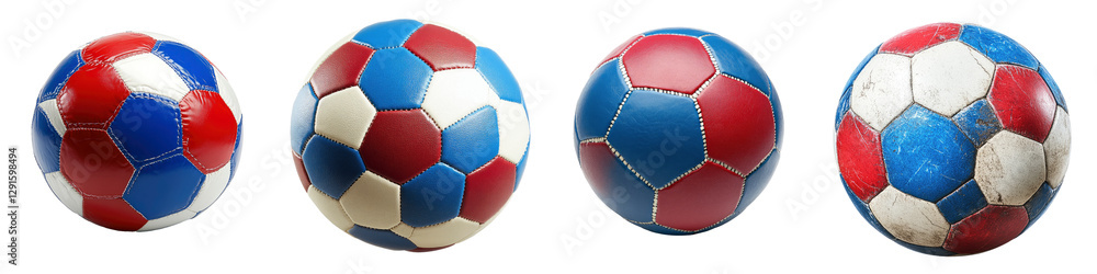Fototapeta premium Red White Blue Soccer Balls – Football Equipment Set