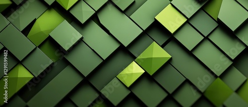 Green abstract background featuring three dimensional cubes with a photo display