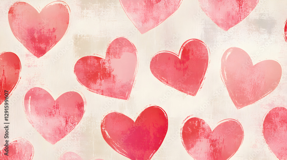 Fototapeta premium pattern vector background with pink and red hearts on a soft pastel canvas 