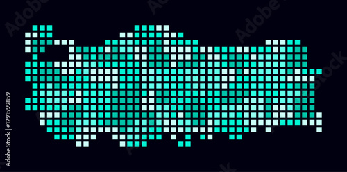 Turkey dotted map. Digital style map of the country on dark background. Turkey shape with square dots. Colored dots style. Large size squares. Artistic vector illustration.