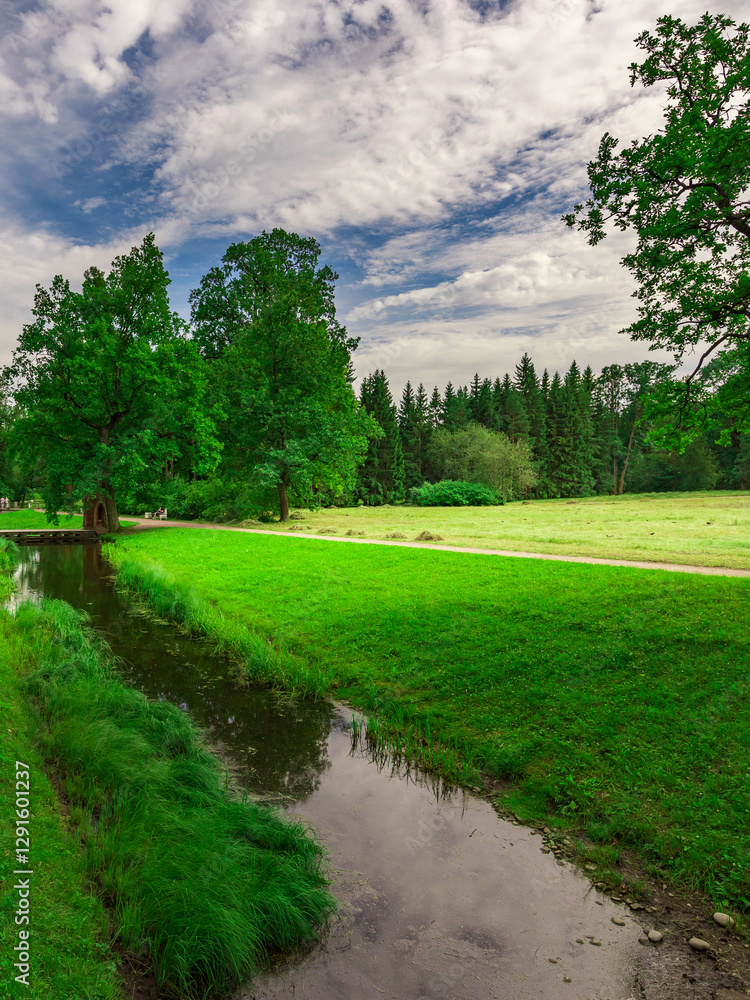 Peaceful scene of a river with trees and grass Peaceful scene of a river with trees and grass