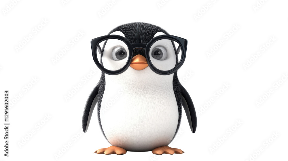 Obraz premium Funny 3d penguin with glasses isolated on white background 