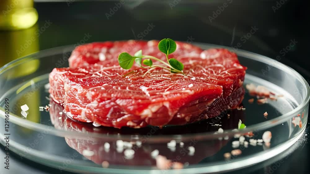 Artificial lab grown meat in petri dish Biotechnology Artificial lab grown meat in petri dish Biotechnology