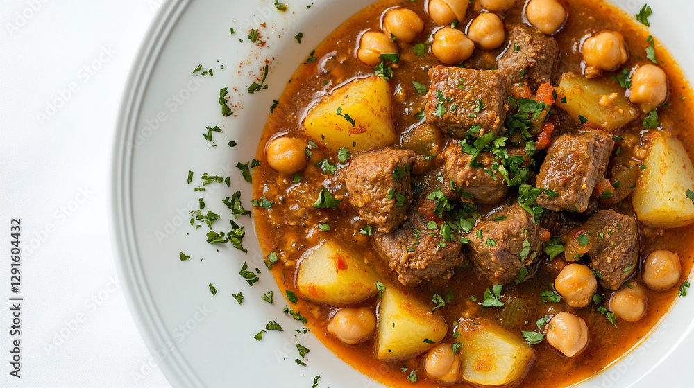 Delicious spicy lamb stew with potatoes and chickpeas recipe eat food meal home meat herb tasty spice Delicious spicy lamb stew with potatoes and chickpeas recipe eat food meal home meat herb tasty spice