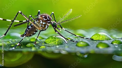 Close up macro shot of dengue mosquito Aedes Aegypti