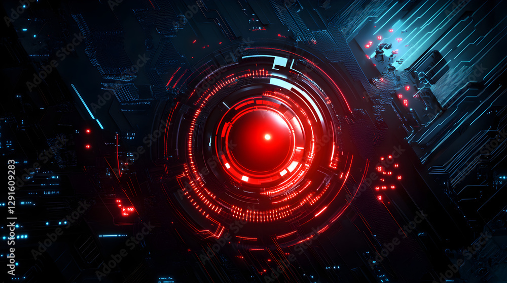 Obraz premium technology vector background with a glowing red core and mechanical circuit elements 