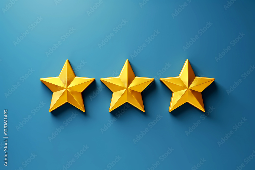 Obraz premium Three Yellow Stars on Blue Background – Rating and Feedback Concept