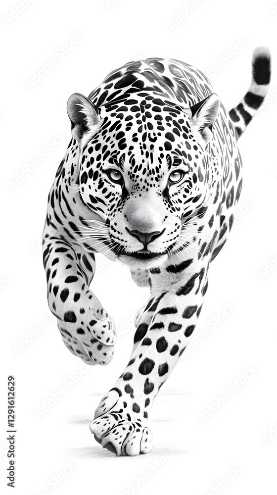Realistic Black and White Drawing of Attacking Jaguar