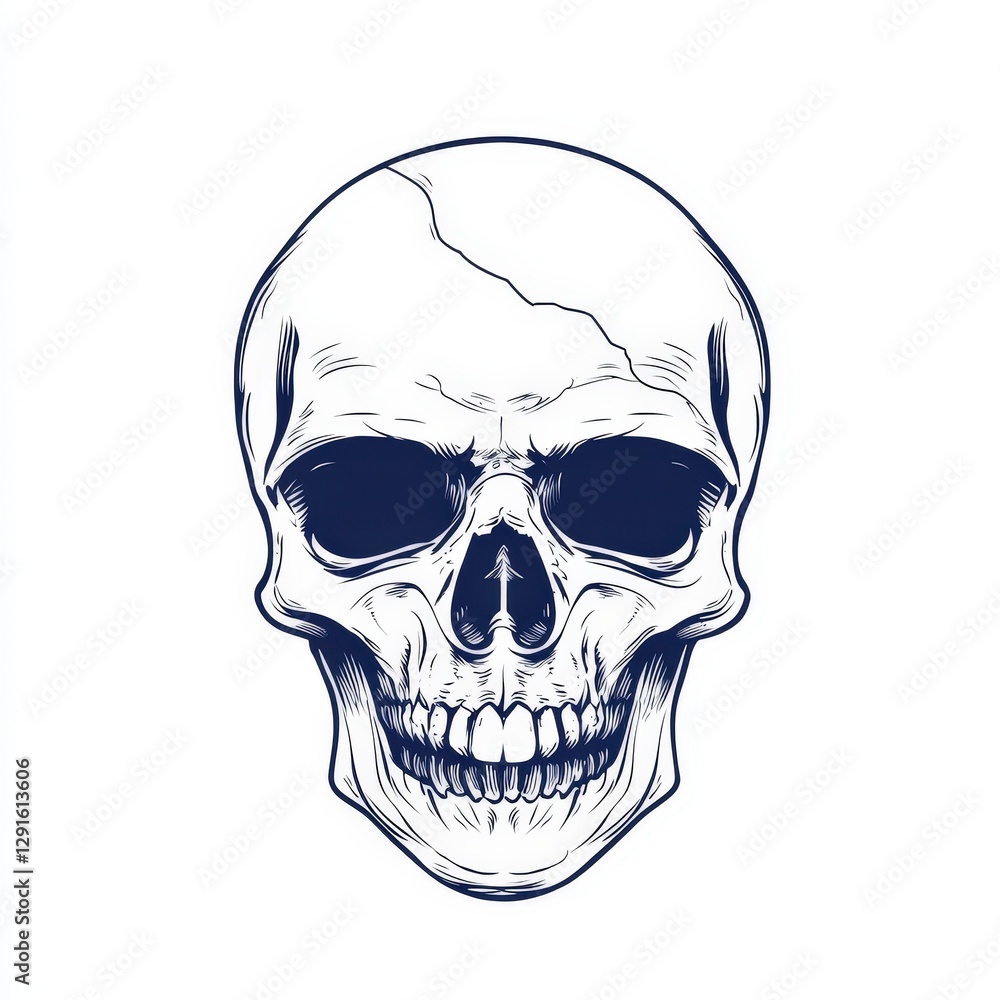 Fototapeta premium Detailed Skull Illustration, symbolizing mortality and the human condition. Ideal for art, medical themes, gothic designs, and anatomical studies.