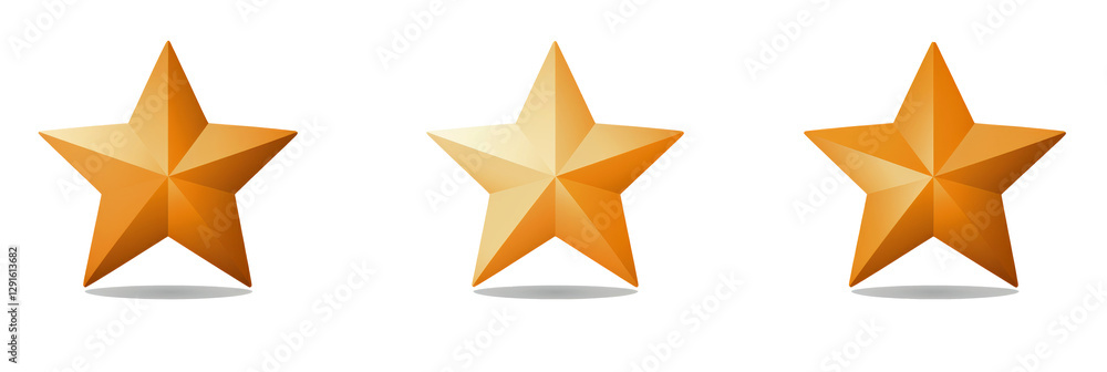 Obraz premium Three Yellow Stars on Transparent or White Background – Rating and Feedback Concept