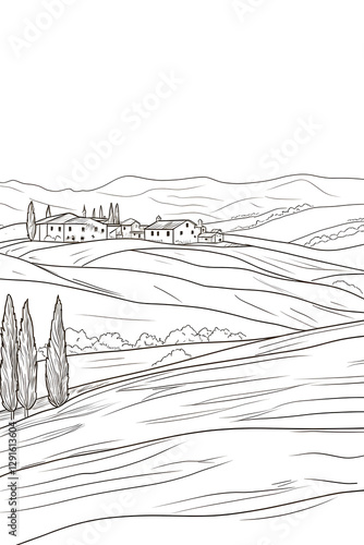 Obraz na płótnie Minimalist Black and White Tuscan Landscape Outline w salonie