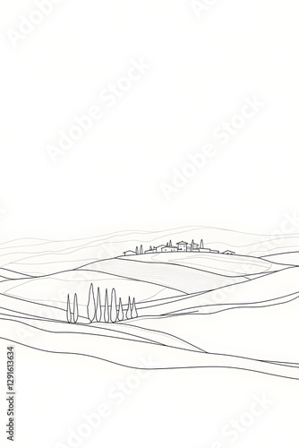 Obraz na płótnie Minimalist Black and White Tuscan Landscape Outline w salonie