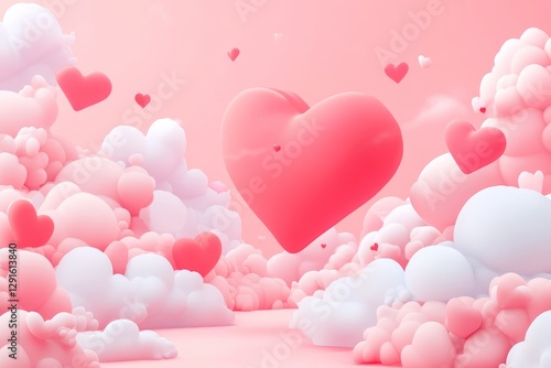 Soft Pink Clouds Create a Dreamy Atmosphere With Floating Hearts in a Whimsical Sky Setting During Sunset Hours