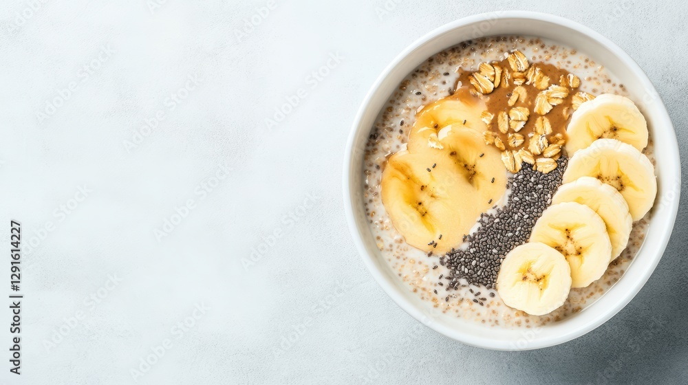 High Resolution Overnight Oats Bowl with Banana and Granola Toppings High Resolution Overnight Oats Bowl with Banana and Granola Toppings