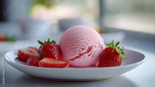 Obraz na płótnie Photorealistic Strawberry Ice Cream with Fresh Strawberries w salonie