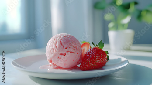 Obraz na płótnie Photorealistic Strawberry Ice Cream with Fresh Strawberries w salonie