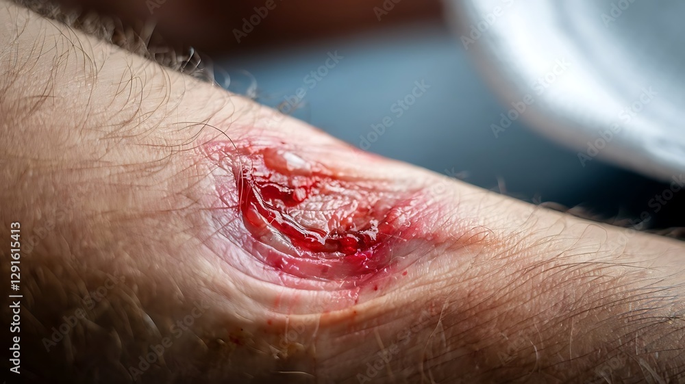 Fototapeta premium Wound on child knee after fall on the ground