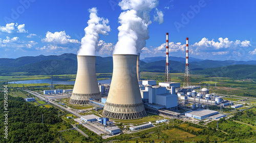Wallpaper Mural Aerial view of nuclear power plant with cooling towers and smoke Torontodigital.ca