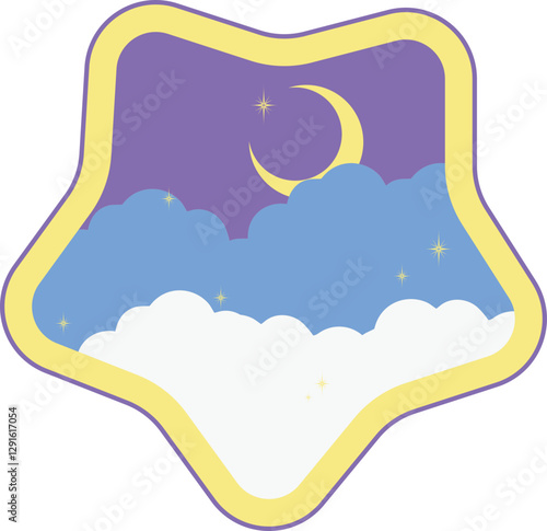 Night Sky Badge with Moon and Clouds