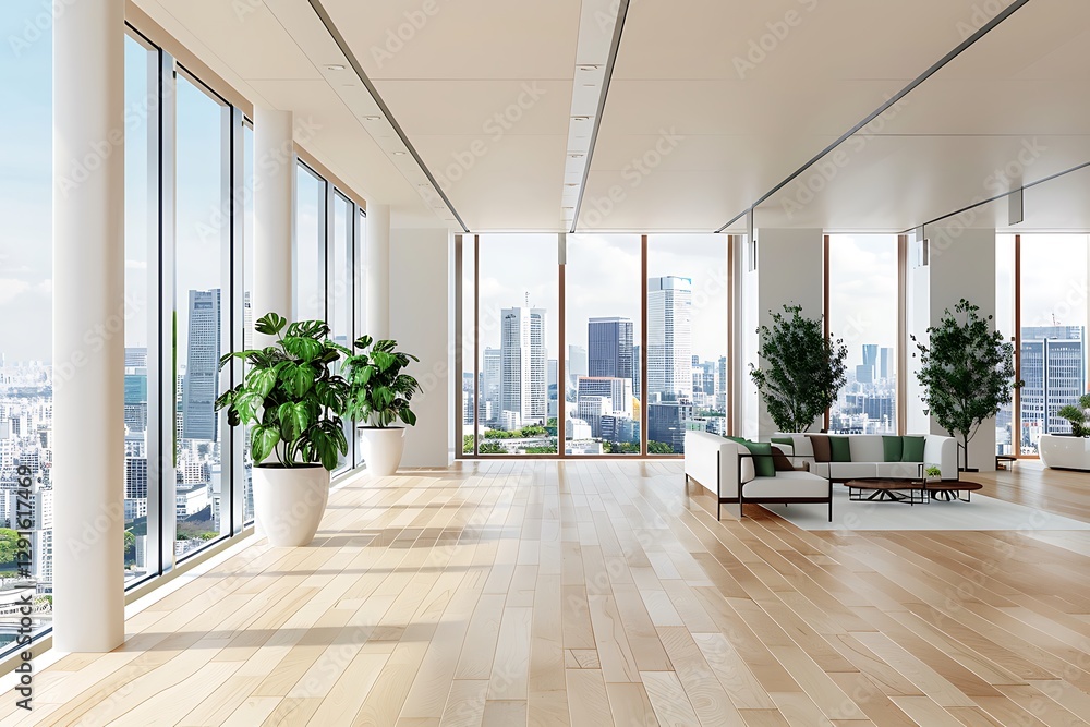 Fototapeta premium Modern Empty Home Office Room Interior With Blank Wall, Computer, Table, Bookshelf Mockup Frame -Ai