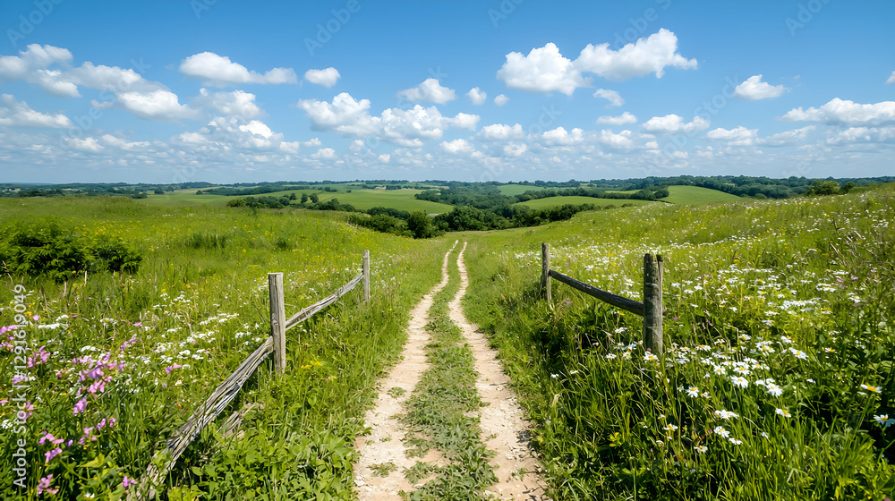 Obraz premium Country road through wildflowers, scenic vista