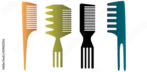 Set Of Plastic Hair Combs Isolated On White Background, Beauty Tools Flat Design Vector Illustration.	