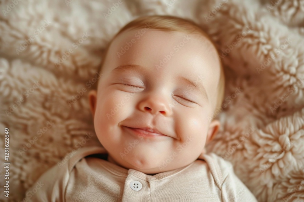 Baby exuding happiness while lying on back in natural lighting. Baby exuding happiness while lying on back in natural lighting.