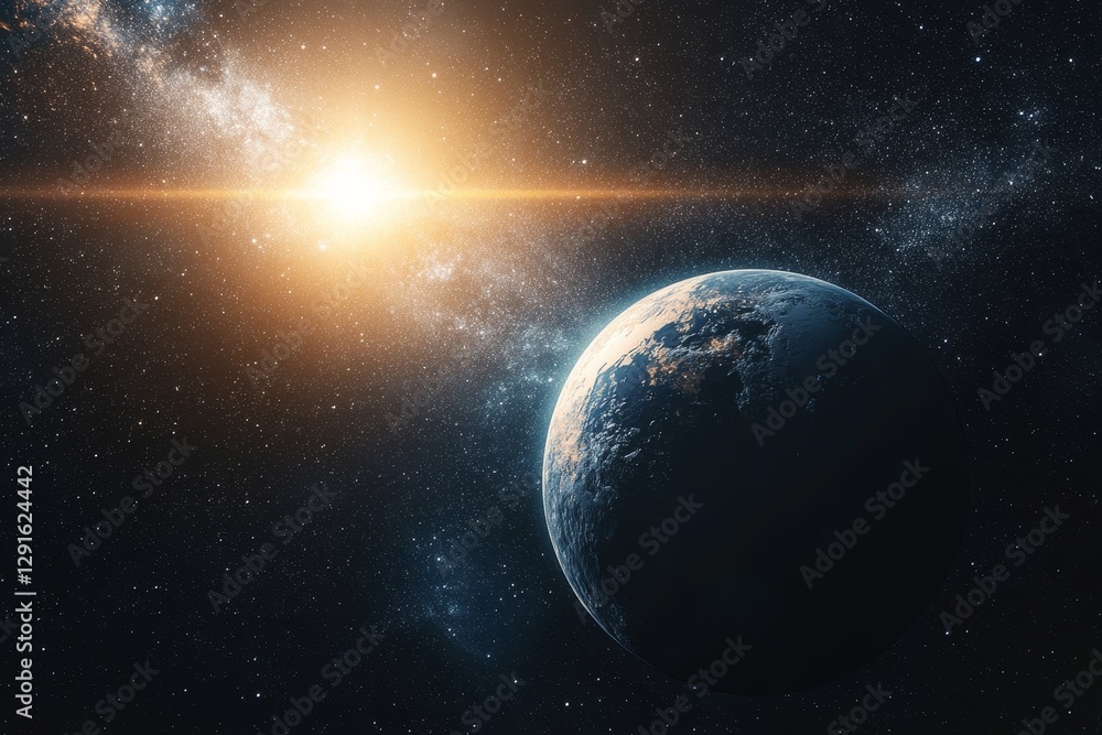 Fototapeta premium Stunning View of Earth with Sun and Galaxy in Background