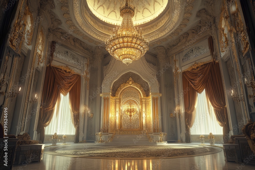 Obraz premium Opulent Palace Throne Room: Golden Grandeur and Intricate Details