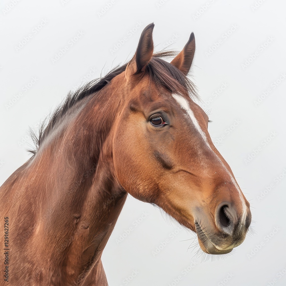 Obraz premium Brown horse posing gracefully against a clean white backdrop