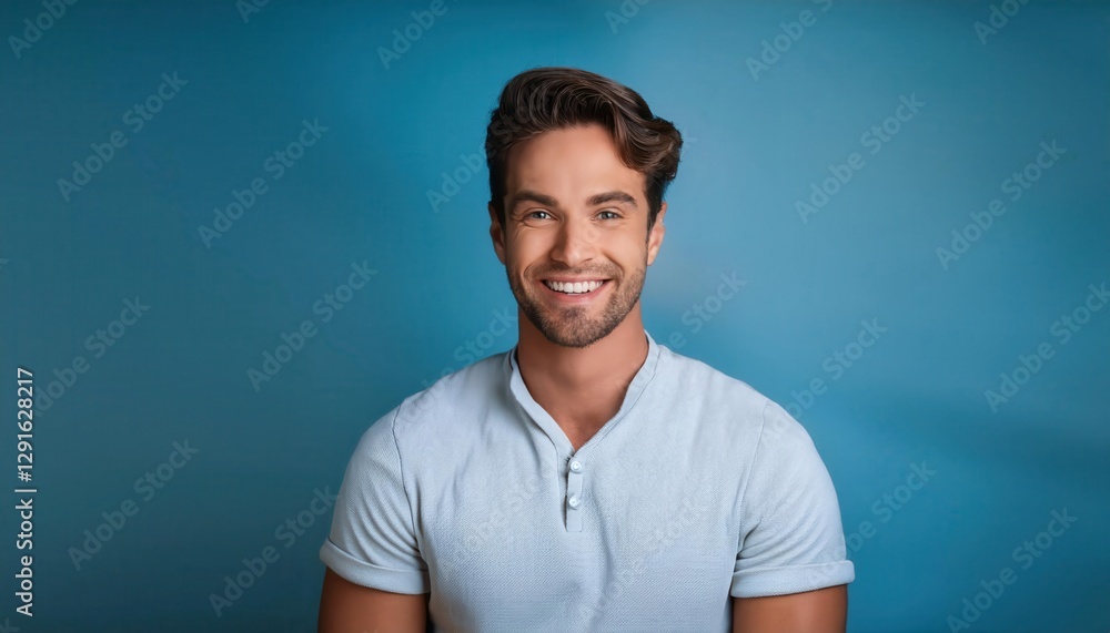 A young man with a warm smile and styled hair promotes good dental hygiene while posing cheerfully. A young man with a warm smile and styled hair promotes good dental hygiene while posing cheerfully.