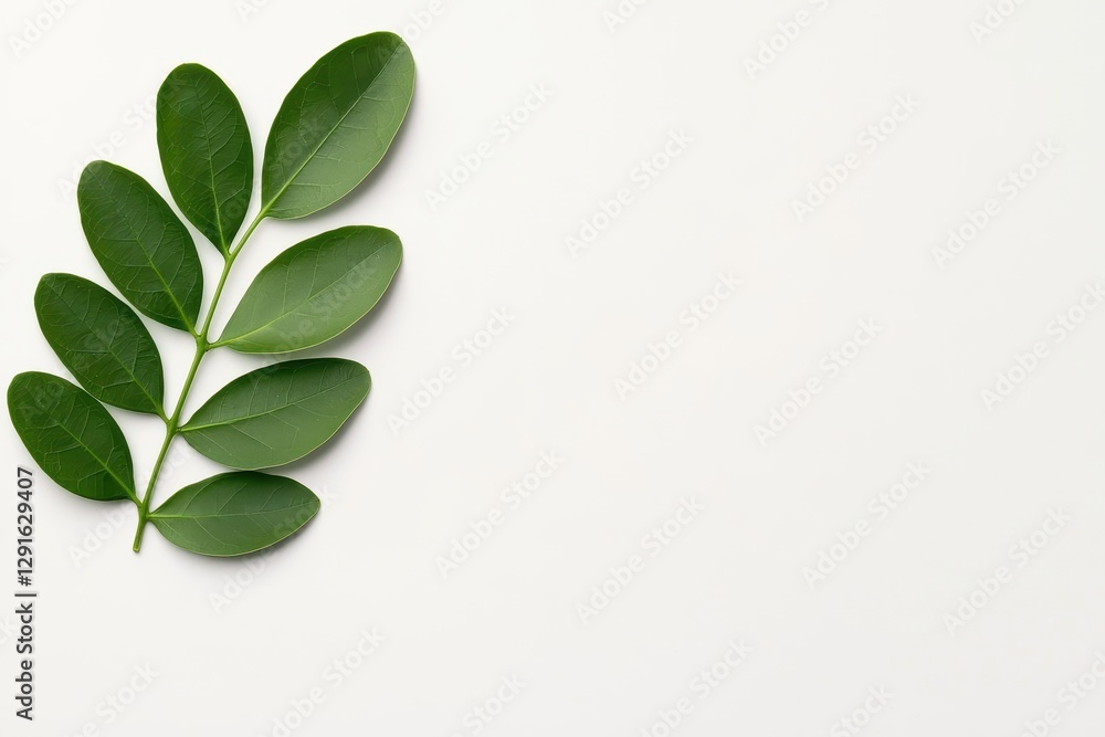 Fototapeta premium Fresh green leaf arrangement on a neutral background for nature-inspired designs.