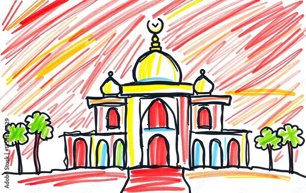 Obraz premium Medan Semarak Mosque crayon scribbles