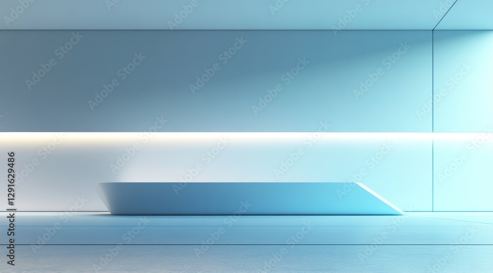 custom made wallpaper toronto digitalModern Minimalistic Interior Design With Soft Blue Tones in a Spacious Room Featuring a Sleek Platform