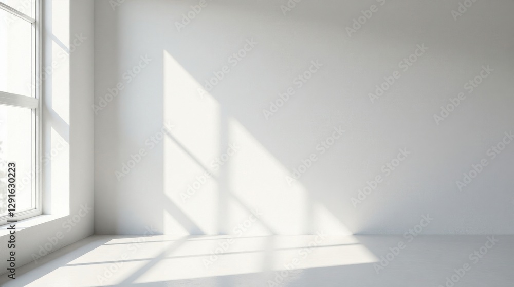 Sunlit Empty Room Interior Design Mockup Minimalist White Walls and Floor with Window Light Casts Shadows Sunlit Empty Room Interior Design Mockup Minimalist White Walls and Floor with Window Light Casts Shadows