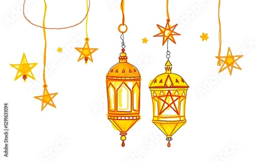 Saffron Islamic lantern Crayon illustration