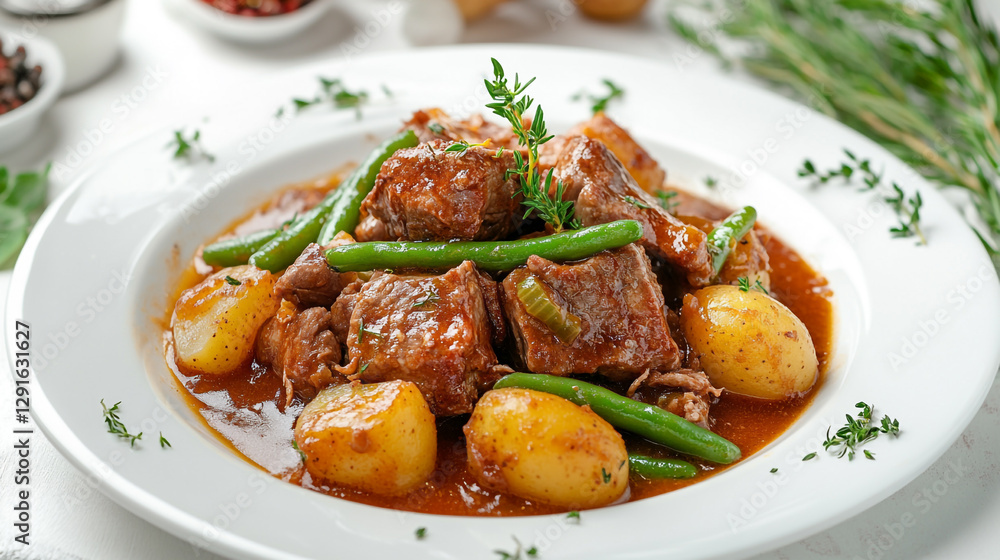 Delicious beef stew recipe with potatoes and green beans tasty dinner eat food meal home meat dish Delicious beef stew recipe with potatoes and green beans tasty dinner eat food meal home meat dish