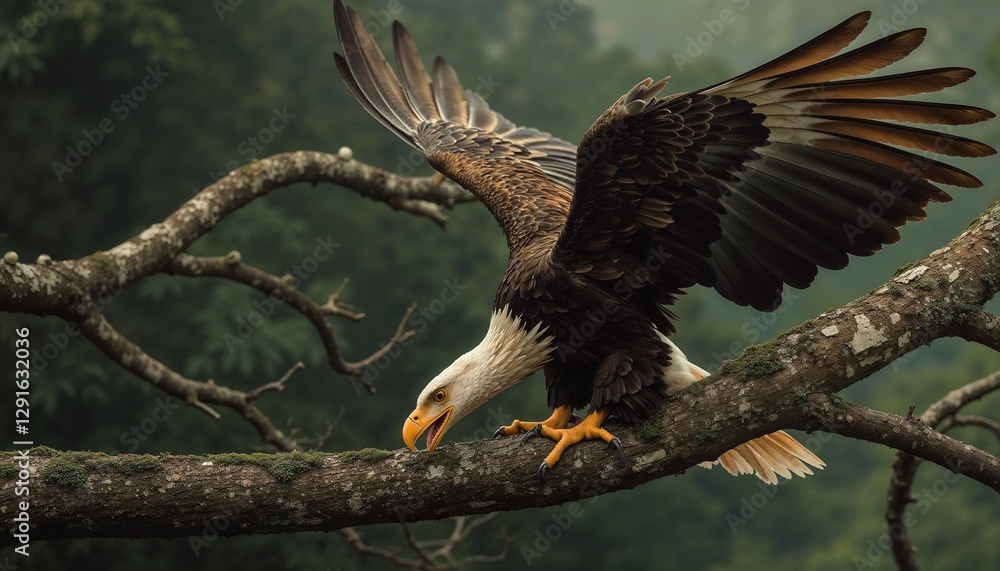 Obraz premium Powerful eagle clutching a textured, weathered branch