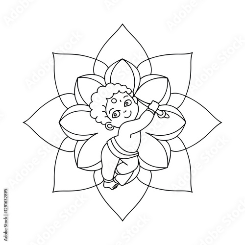 Adorable Baby Krishna Mandala Coloring Page Hindu Deity Art