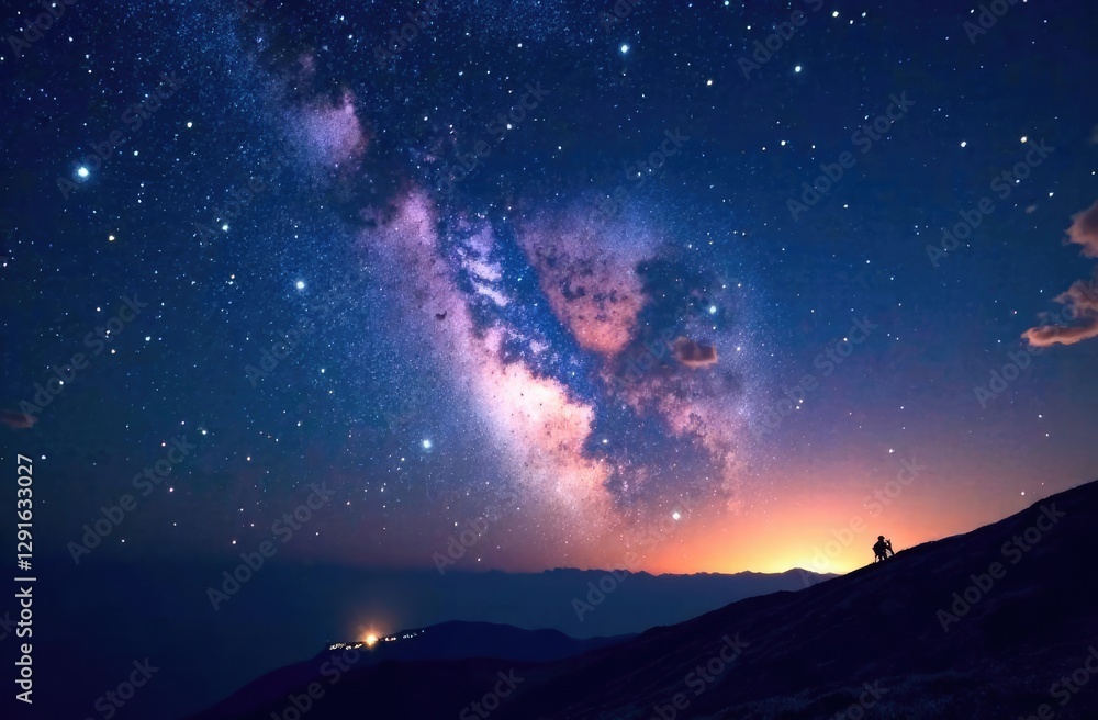 Fototapeta premium Beautiful night sky with milky way, LMC galaxy and SMC galaxy