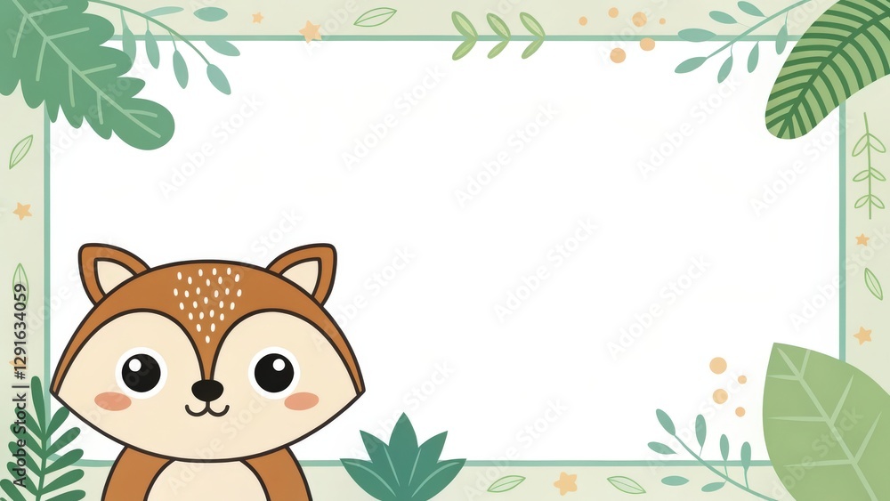 Fototapeta premium cute squirrel with a frame decorated with green leaves