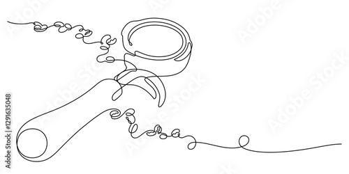 portafilter and coffee beans one line drawing continuous hand drawn