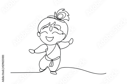 Joyful Krishna Child Line Art Hindu Deity, Indian Culture, Festive