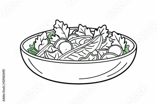 Caesar Salad Line Drawing Illustration