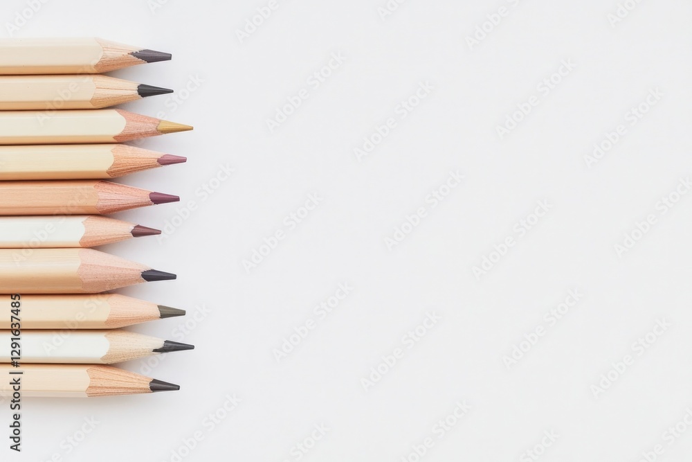 Obraz premium Colorful pencils arranged neatly on clean surface, inviting crea