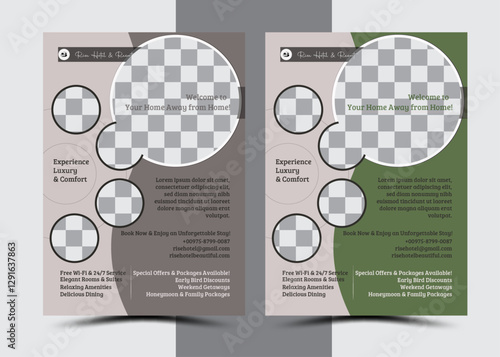 A sleek, minimalistic hotel promo flyer with a bold headline, high-quality image, key features, special offers, a strong call to action, and clear contact details, all in a clean, organized layout.